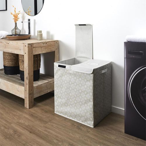 Panier à Linge Double Compartiment Motif Carreaux De Ciment Beige - Lavanderia