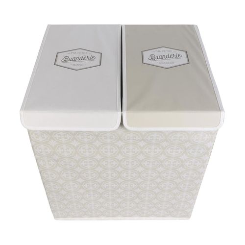 Panier à Linge Double Compartiment Motif Carreaux De Ciment Beige - Lavanderia