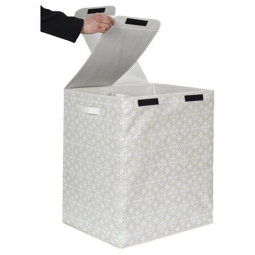 Panier à Linge Double Compartiment Motif Carreaux De Ciment Beige - Lavanderia