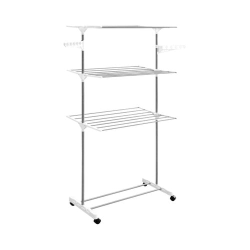Etendoir Pliable à Roulettes 3 Niveaux Coloris Gris Et Blanc - Keran