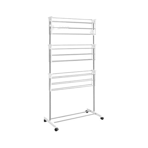 Etendoir Pliable à Roulettes 3 Niveaux Coloris Gris Et Blanc - Keran