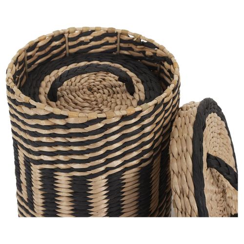 Lot De 2 Paniers Tressés Ethniques Coloris Naturel Et Noir Avec Couvercle - Nora