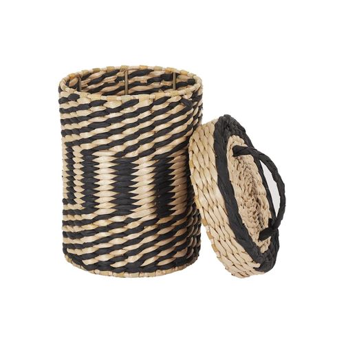 Lot De 2 Paniers Tressés Ethniques Coloris Naturel Et Noir Avec Couvercle - Nora