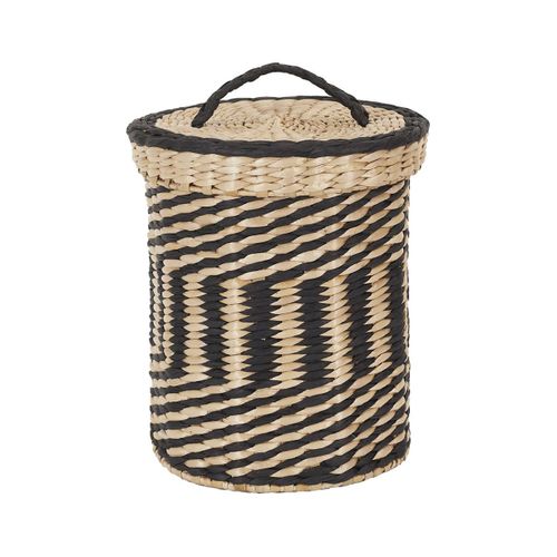 Lot De 2 Paniers Tressés Ethniques Coloris Naturel Et Noir Avec Couvercle - Nora