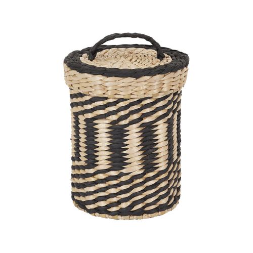 Lot De 2 Paniers Tressés Ethniques Coloris Naturel Et Noir Avec Couvercle - Nora