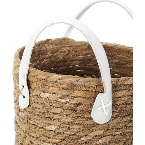 Lot De 3 Paniers Tressés Coloris Naturel Avec Anses En Simili Cuir Blanc - Lorine