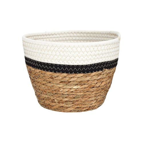 Lot De 3 Corbeilles Tressées En Jonc De Mer Naturel Et Coton Noir Et Blanc - Emira