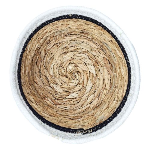 Lot De 3 Corbeilles Tressées En Jonc De Mer Naturel Et Coton Noir Et Blanc - Emira