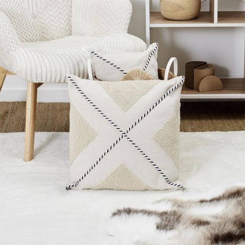 Coussin 40x40cm Avec Tissu Bouclette Beige Et Motif Géométrique Noir Et Blanc - Stacy