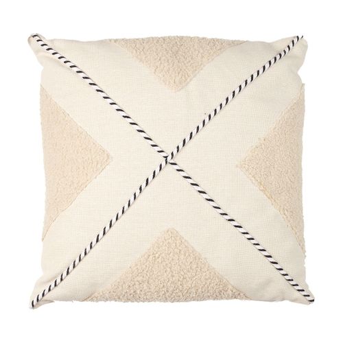 Coussin 40x40cm Avec Tissu Bouclette Beige Et Motif Géométrique Noir Et Blanc - Stacy