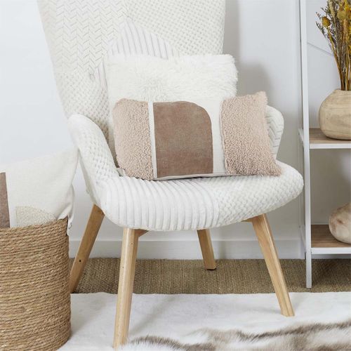 Coussin 30x50cm Crème Motifs Arrondis Marron Et Bouclette Déhoussable - Arcal