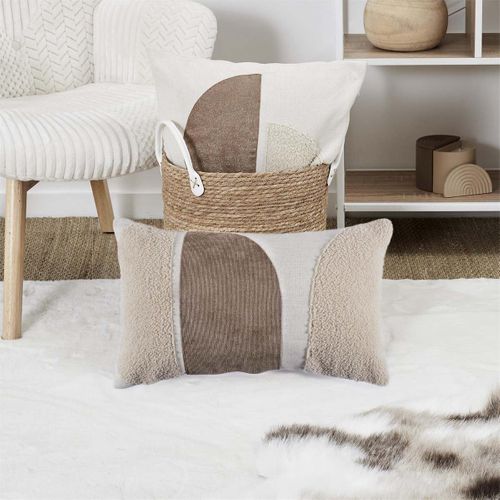 Coussin 30x50cm Crème Motifs Arrondis Marron Et Bouclette Déhoussable - Arcal