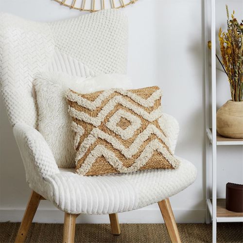 Coussin Tufté En Jute Et Coton Beige 40x40cm Déhoussable - Tikka