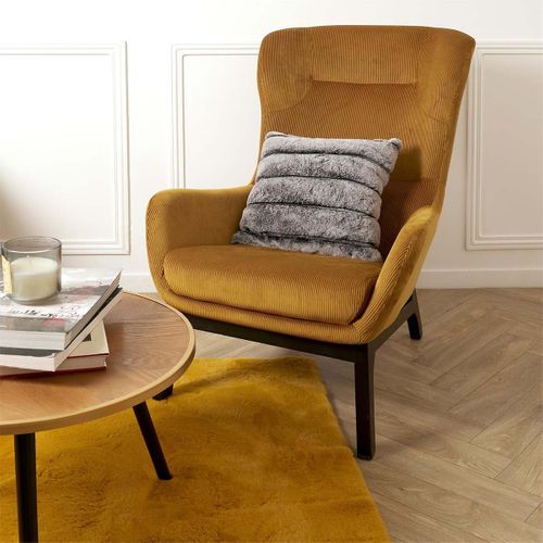 Coussin Ultra Doux 40x40cm Texturé Imitation Fourrure Gris Foncé Déhoussable - Elino