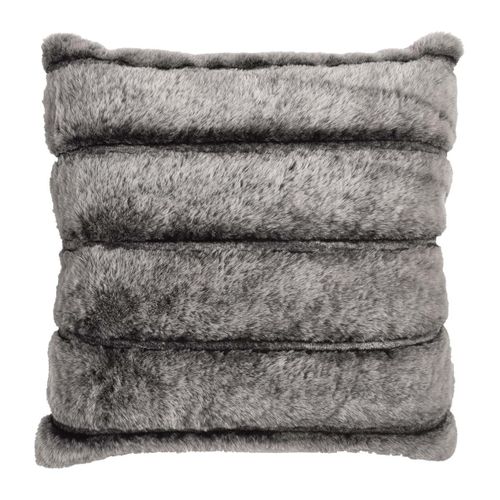 Coussin Ultra Doux 40x40cm Texturé Imitation Fourrure Gris Foncé Déhoussable - Elino