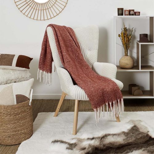 Plaid 120x150cm Chiné Terracotta Avec Franges Blanches - Corial
