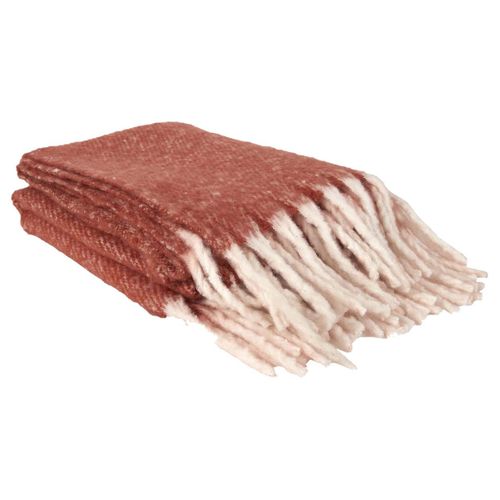 Plaid 120x150cm Chiné Terracotta Avec Franges Blanches - Corial