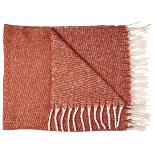 Plaid 120x150cm Chiné Terracotta Avec Franges Blanches - Corial