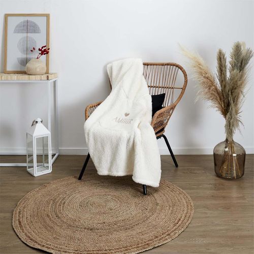 Plaid Coussin 2-en-1 "amour" En Sherpa Coloris Crème - Satina