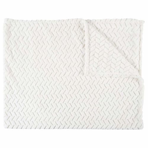 Plaid Ultra Doux 120x150cm Motif Chevrons Blanc - Howy