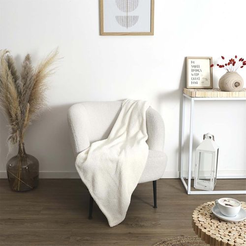 Plaid Ultra Doux 120x150cm Nid D'abeille Crème - Gaya