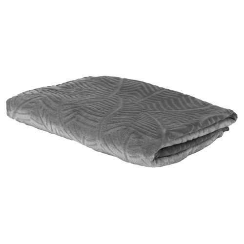 Plaid Flanelle 150x200cm Embossé Motif Feuilles Gris - Flony