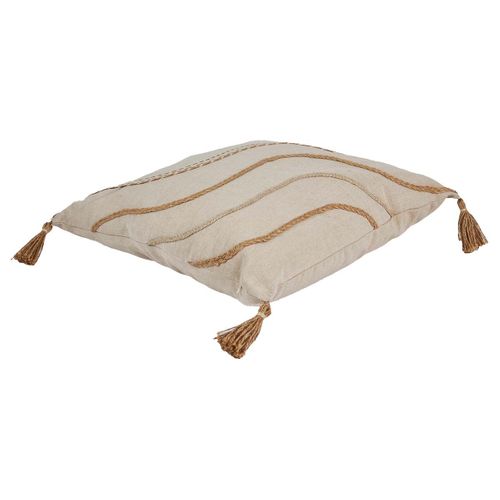 Coussin 40x40cm Beige Motifs Vagues Tressés Avec Pompons - Kakoe