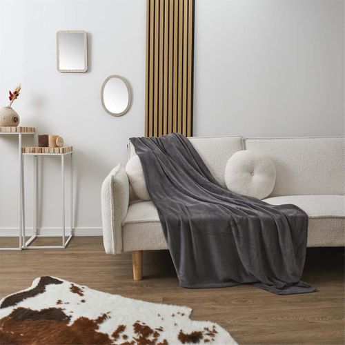 Plaid Doux En Microfibre Gris Anthracite 150x200cm - Luxel