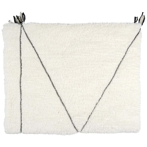 Plaid Sherpa 130x160cm Blanc Motif Géométrique Tressé Noir - Farya