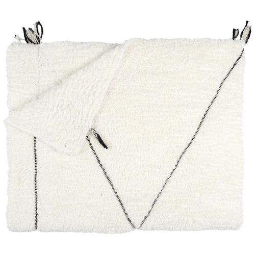 Plaid Sherpa 130x160cm Blanc Motif Géométrique Tressé Noir - Farya