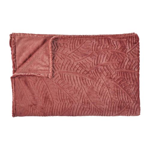 Plaid Flanelle 150x200cm Embossé Motif Feuilles Terracota - Flony