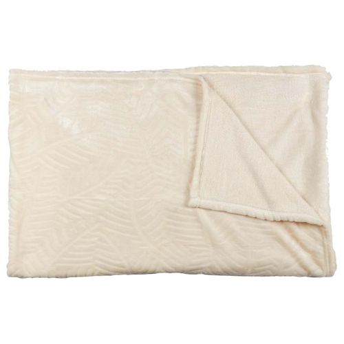 Plaid Flanelle 150x200cm Embossé Motif Feuilles Crème - Flony