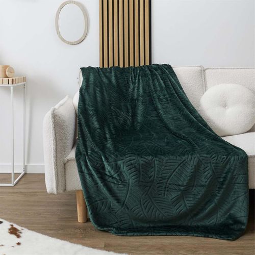 Plaid Flanelle 150x200cm Embossé Motif Feuilles Vet Sapin - Flony