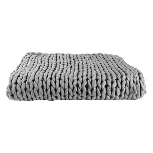 Plaid Chunky 120x150cm Grosse Maille Tressée Coloris Gris - Lotov