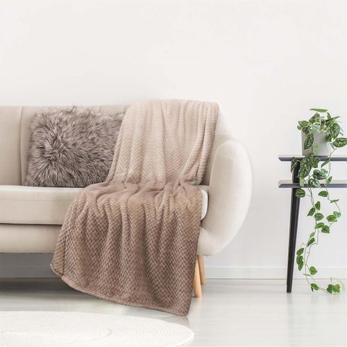 Plaid Ultra Doux 150x200cm Nid D'abeille Dégradé Taupe Blanc - Gaya