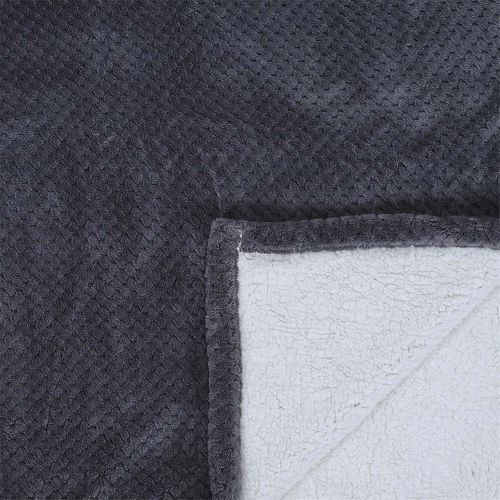 Plaid Ultra Doux 180x220cm Nid D'abeille Gris Anthracite Et Sherpa - Gaya