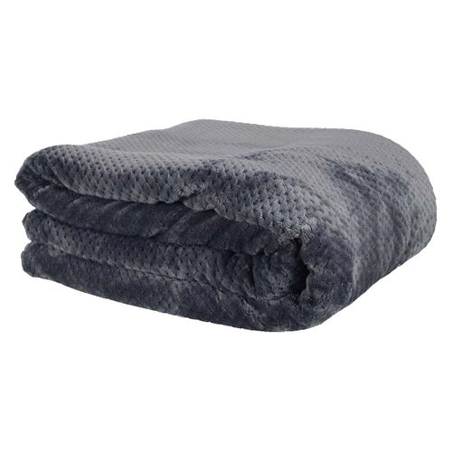 Plaid Ultra Doux 180x220cm Nid D'abeille Gris Anthracite Et Sherpa - Gaya