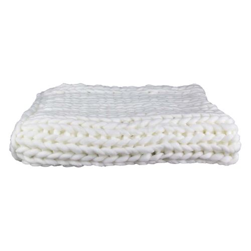 Plaid Chunky 120x150cm Grosse Maille Tressée Coloris Blanc - Lotov