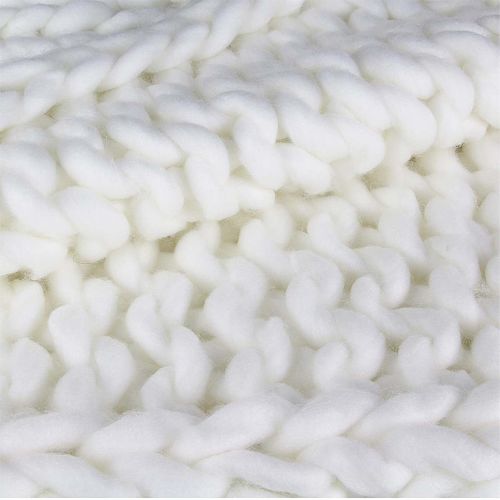 Plaid Chunky 120x150cm Grosse Maille Tressée Coloris Blanc - Lotov