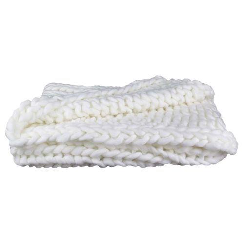 Plaid Chunky 120x150cm Grosse Maille Tressée Coloris Blanc - Lotov