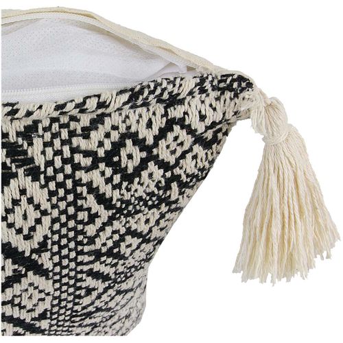 Coussin 40x40cm Style Ethnique Noir Et Blanc Déhoussable Avec Pompons - Rafy