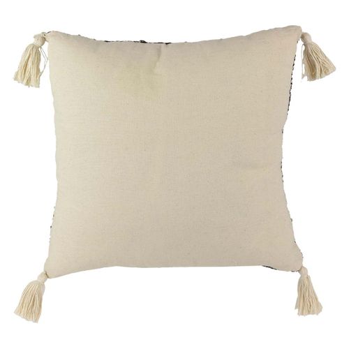 Coussin 40x40cm Style Ethnique Noir Et Blanc Déhoussable Avec Pompons - Rafy