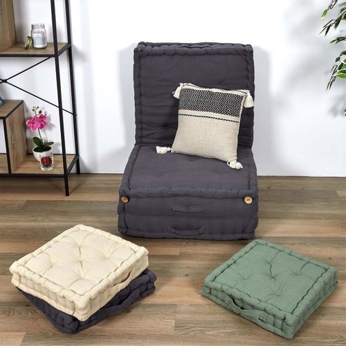 Coussin 40x40cm Style Berbère Beige Motifs Géométriques Noirs Avec Pompons Déhoussable - Kaldia