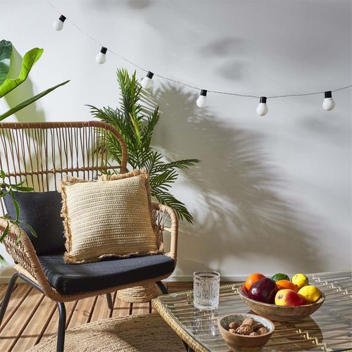 Coussin 40x40cm En Jute Et Lin Tressé Doré Avec Franges Déhoussable - Sarry