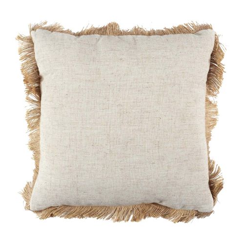 Coussin 40x40cm En Jute Et Lin Tressé Doré Avec Franges Déhoussable - Sarry