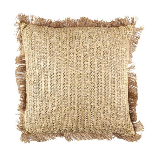 Coussin 40x40cm En Jute Et Lin Tressé Doré Avec Franges Déhoussable - Sarry