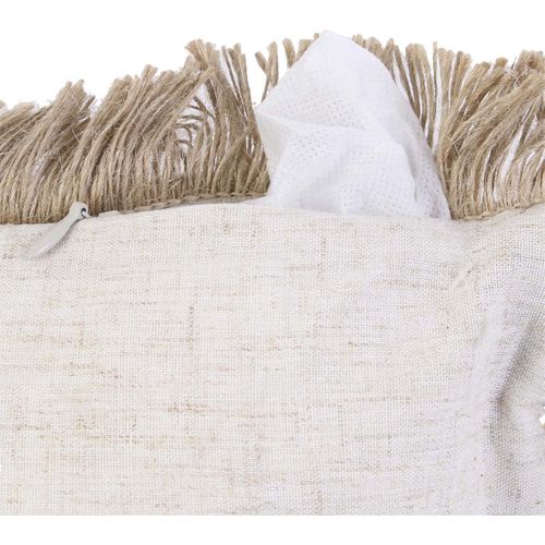 Coussin 40x40cm En Jute Et Lin Tressé Doré Avec Franges Déhoussable - Sarry