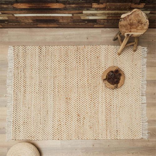 Tapis Rectangulaire 120x170cm En Toile De Jute Tressée Naturelle Avec Franges - Keroa
