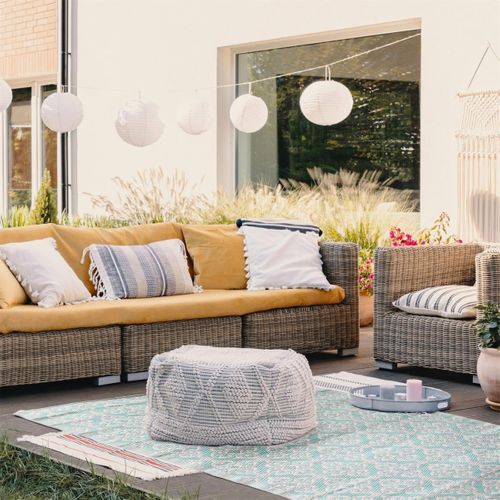 Tapis 120x180cm Intérieur/extérieur Motif Ornemental Turquoise Et Blanc - Malte