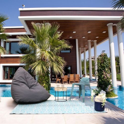 Tapis 120x180cm Intérieur/extérieur Motif Ornemental Turquoise Et Blanc - Malte